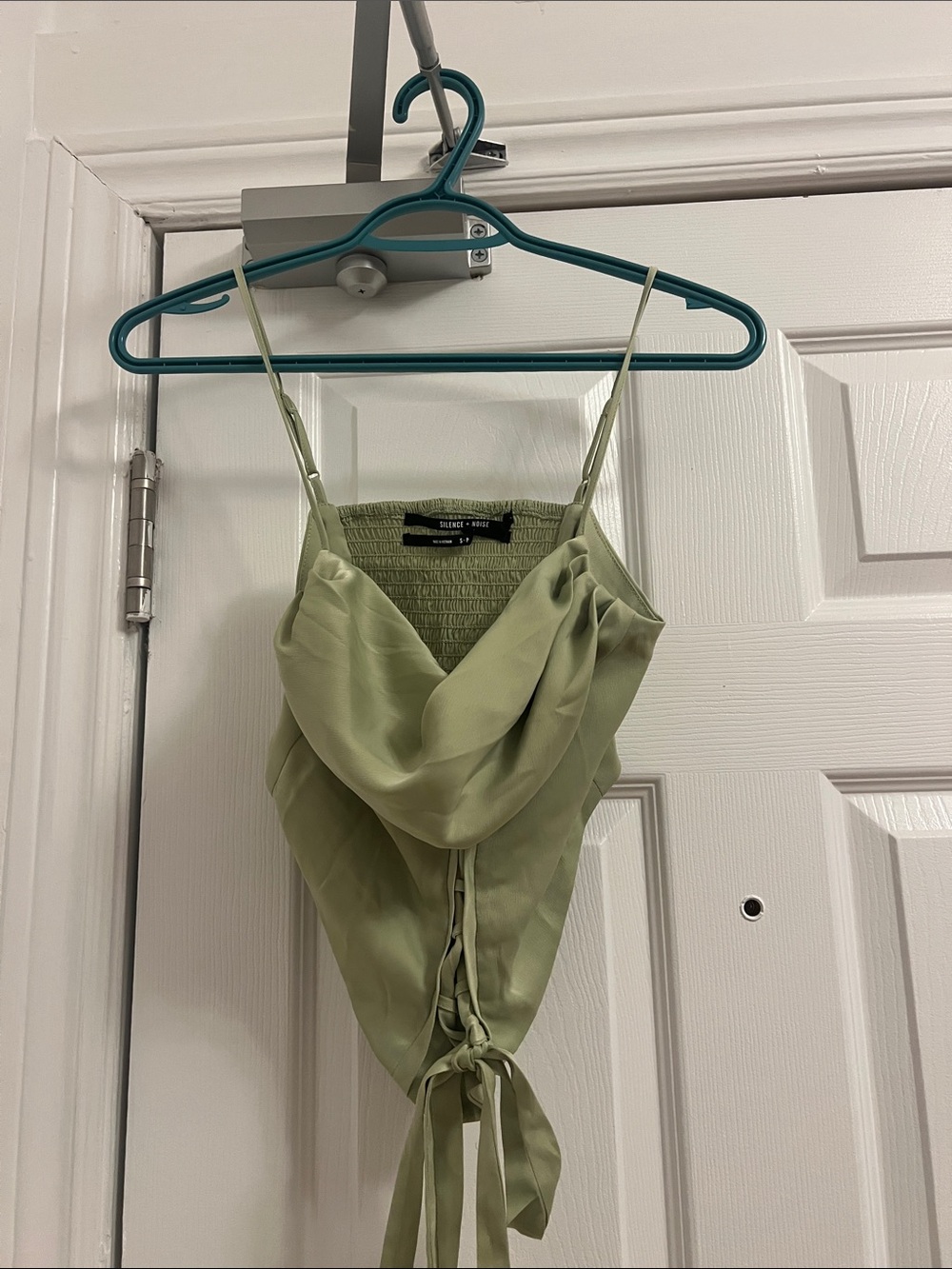 Urban Outfitters Satin Olive Green Tie-Back Cowl Neck Crop Top